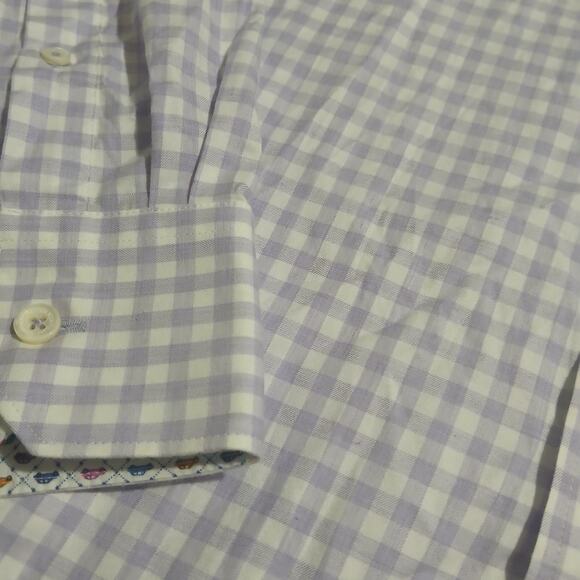 NWT Bugatchi XL men's Shaped Fit lavender check 100% cotton flip cuff long-slv - Picture 6 of 16
